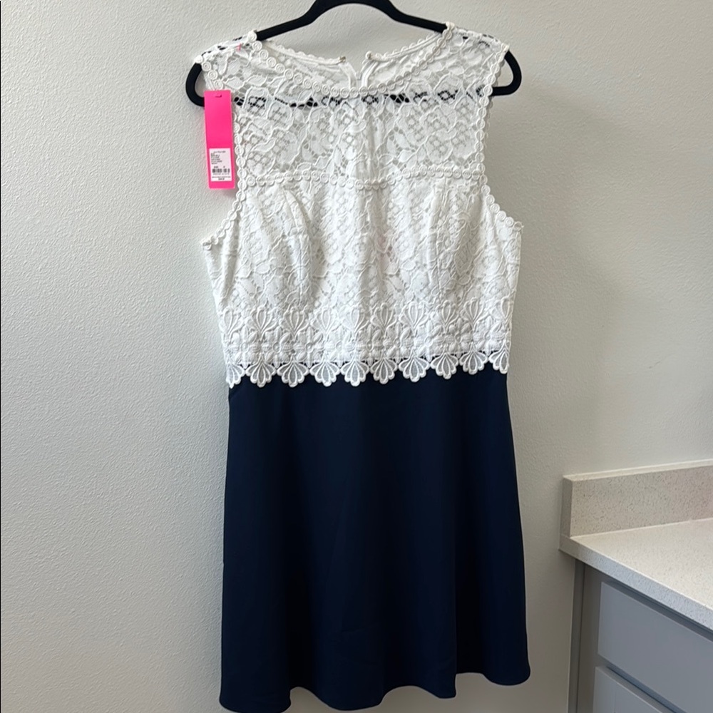 Lilly Pulitzer White and Navy Lace Midi Dress